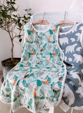 出口级muslin纱布睡袋70%竹纤维30%棉宝宝防踢被薄款背心四层睡袍