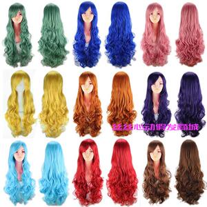 80CM假发 cosplay女万用长卷发女彩色黑银灰白粉红 表演动漫假发