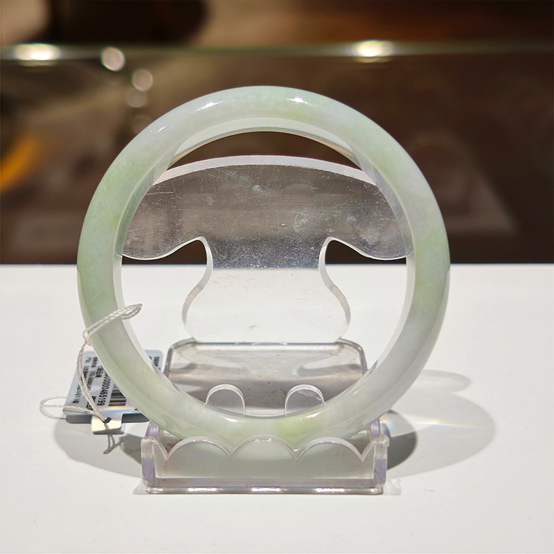 【孤品】七彩云南天然缅甸翡翠手镯A货糯冰阳绿玉镯子女款手镯57