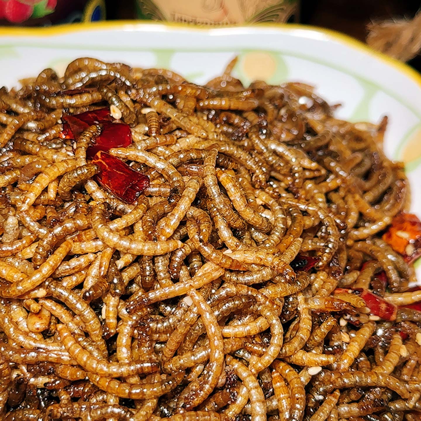 油炸香辣面包虫即食黄粉虫美味高蛋白质食用昆虫酥脆熟食虫子美食