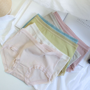 满３条包邮 基础款蕾丝边中腰包臀纯色女内裤  三角柔软亲肤