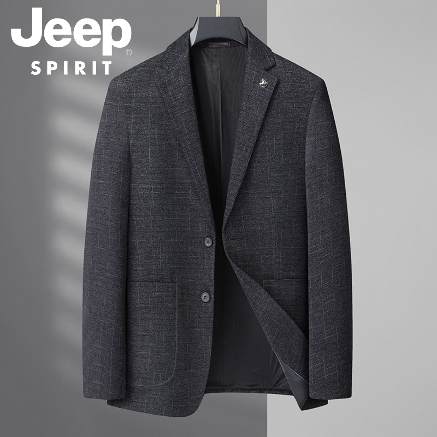 JEEP SPIRIT高档西装外套男士春秋季新款平驳领两粒扣大码外套男