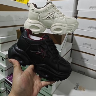 高鹏女鞋2025冬新款真皮老爹鞋女加绒轻便厚底百搭休闲运动鞋2917