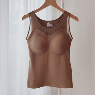 保暖背心女免穿文胸乳胶带胸垫文胸一体冬季 内搭 磨毛保暖护腰大码