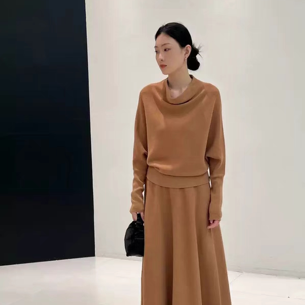 蝙蝠袖毛衣女秋冬法式荡领宽松显瘦针织衫气质上衣百搭长袖打底衫