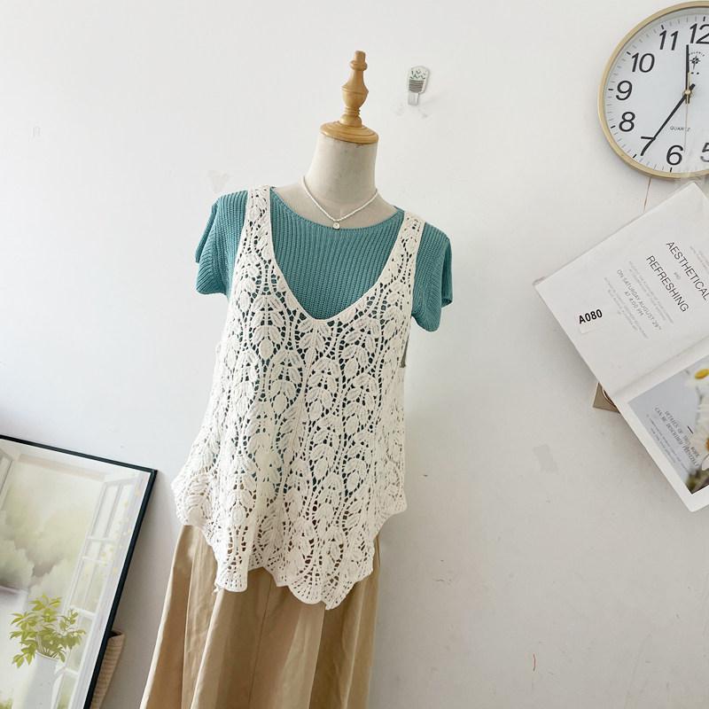钩花镂空针织吊带马甲女春夏叠穿度假风无袖坎肩背心百搭罩衫上衣