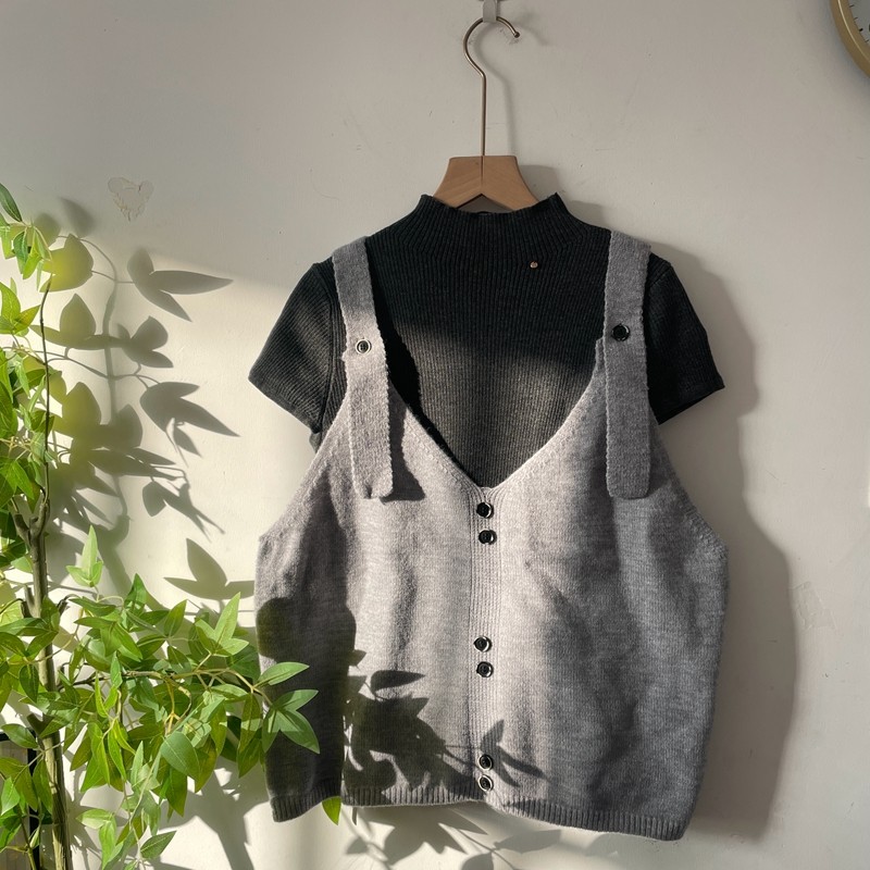 韩系叠穿针织吊带马甲女春秋新款百搭上衣无袖坎肩宽松毛衣背心