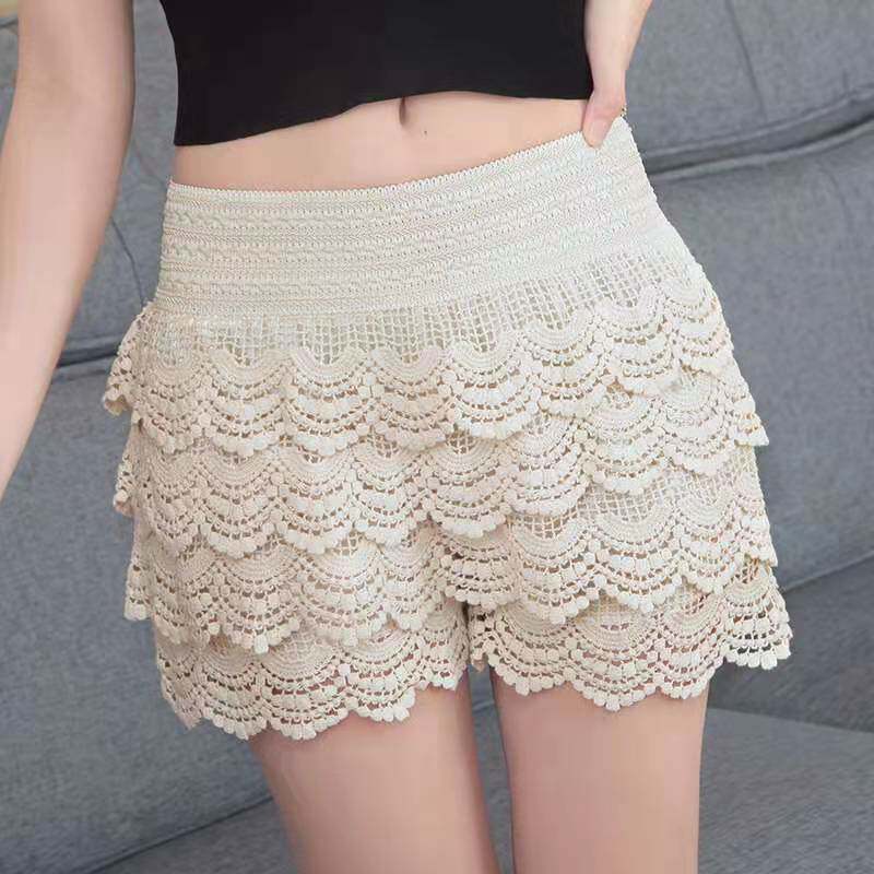 黑色蕾丝外穿安全裤打底裤防走光短裤女士春夏裙裤蛋糕裤保险裤薄