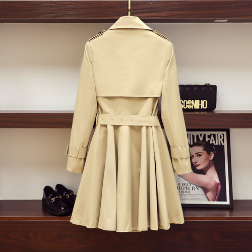 卡其色裙摆型女式风衣外套