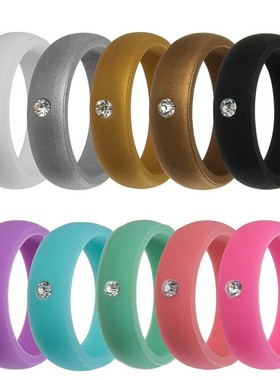 5.7镶钻女式硅胶指环欧美戒指时尚婚戒节日硅胶戒指小红书多巴胺