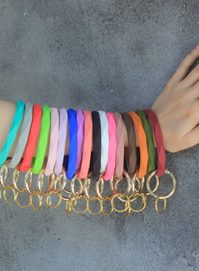 菱形硅胶手环钥匙扣金色大扣硅胶手镯车钥匙圈饰品手环网红直播款