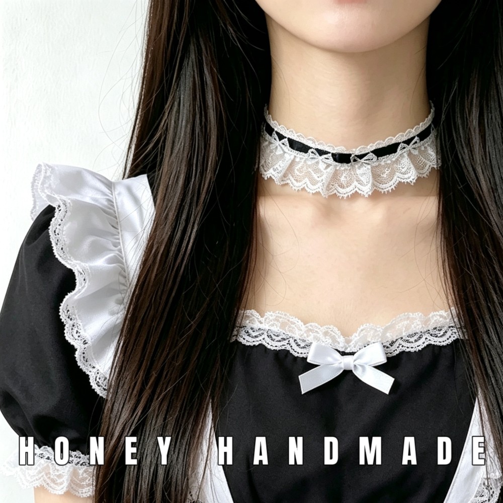 洛丽塔lolita颈带黑白蕾丝流苏choker项圈甜酷锁骨链腿带短颈链