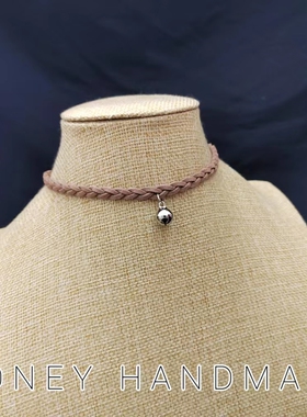 秋冬款日系软妹少女梦幻可爱粉色编织铃铛项圈项链锁骨链choker