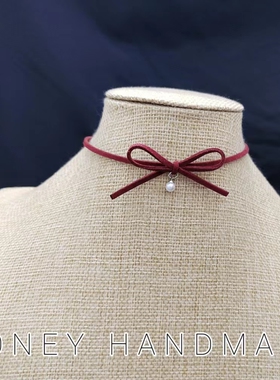 圣诞节秋冬锁骨链复古可爱choker迷你蝴蝶结红色性感甜美极细项圈