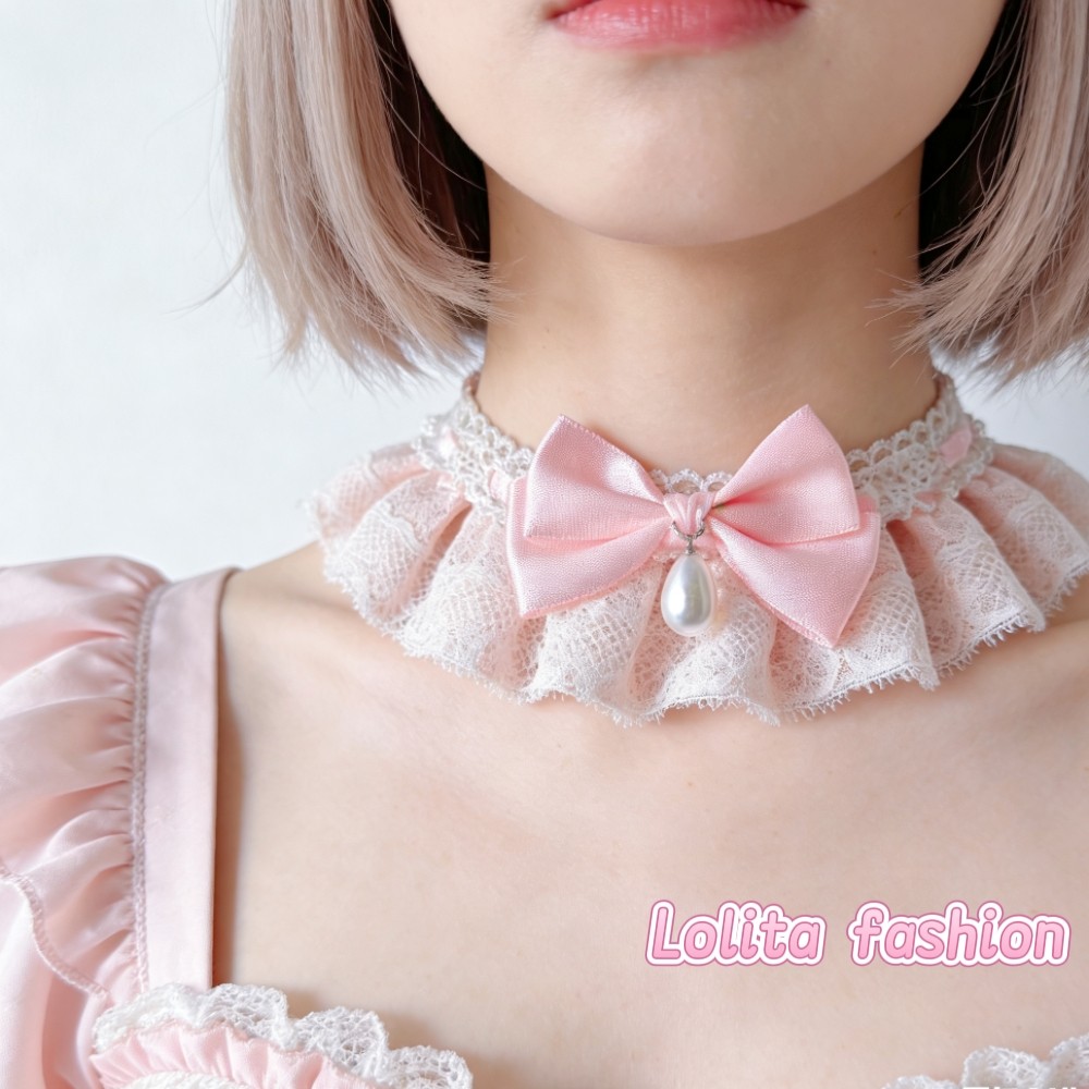 洛丽塔cosplay项圈粉嫩色系带款式女仆颈带choker项圈绑带蝴蝶结