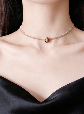 原创设计极简细颈圈精致异形点缀女简约锁骨链颈链项圈choker