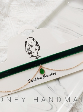锁骨链高级感丝绒绿色吊坠丝绒项圈复古脖子饰品项链优雅气质颈链