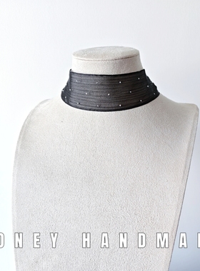 甜妹薄纱朦胧感bling闪亮黑色女简约锁骨链颈链项圈choker遮疤纹