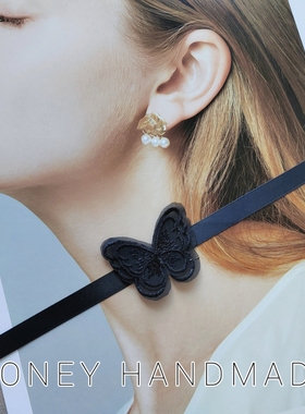 黑色蕾丝蝴蝶颈圈性感秋冬季新款锁骨链温柔古风女性脖子饰品项链