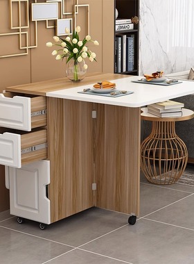 简易折叠餐桌小户型家用伸缩餐桌可移动带抽屉吃饭桌子出租房用