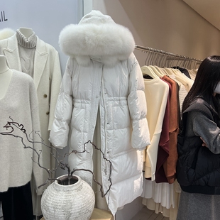 十三行2023秋冬新款韩版通勤时尚连帽可拆卸毛领中长款羽绒服外套