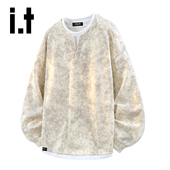 宽松大码 上衣X 卫衣男款 春秋季 5cm FIVECM假两件扎染圆领长袖