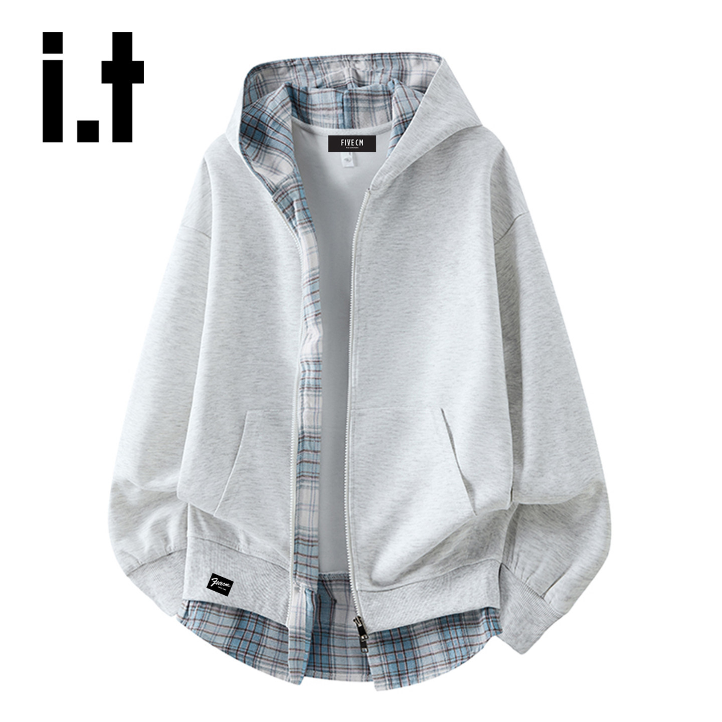 it :5cm/FIVECM春秋拼接假两件卫衣男女情侣款潮流休闲宽松外套X