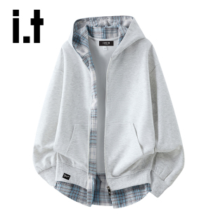 潮流休闲宽松外套X FIVECM春秋拼接假两件卫衣男女情侣款 5cm