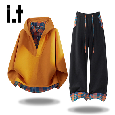 it :5cm/FIVECM春秋时尚休闲套装男潮牌宽松新款假两件卫衣长裤YQ