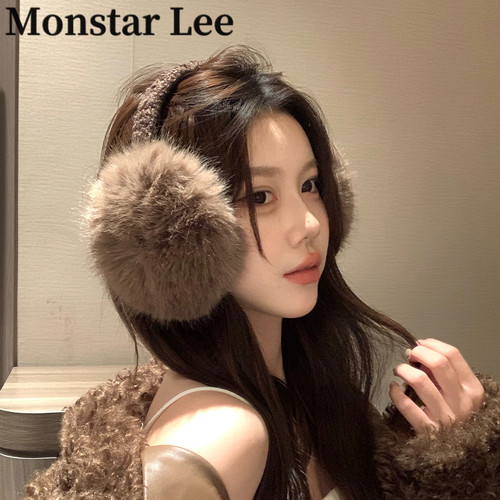 MonstarLee可爱毛绒耳罩女冬保暖棕咖色耳捂子东北防冻护耳套耳包