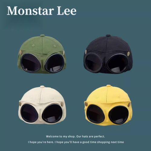 MonstarLee飞行员帽子眼镜鸭舌帽女韩版个性潮牌嘻哈墨镜棒球帽男