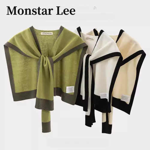 MonstarLee针织网红小披肩女外搭高级感空调房搭肩绿色配裙子薄款