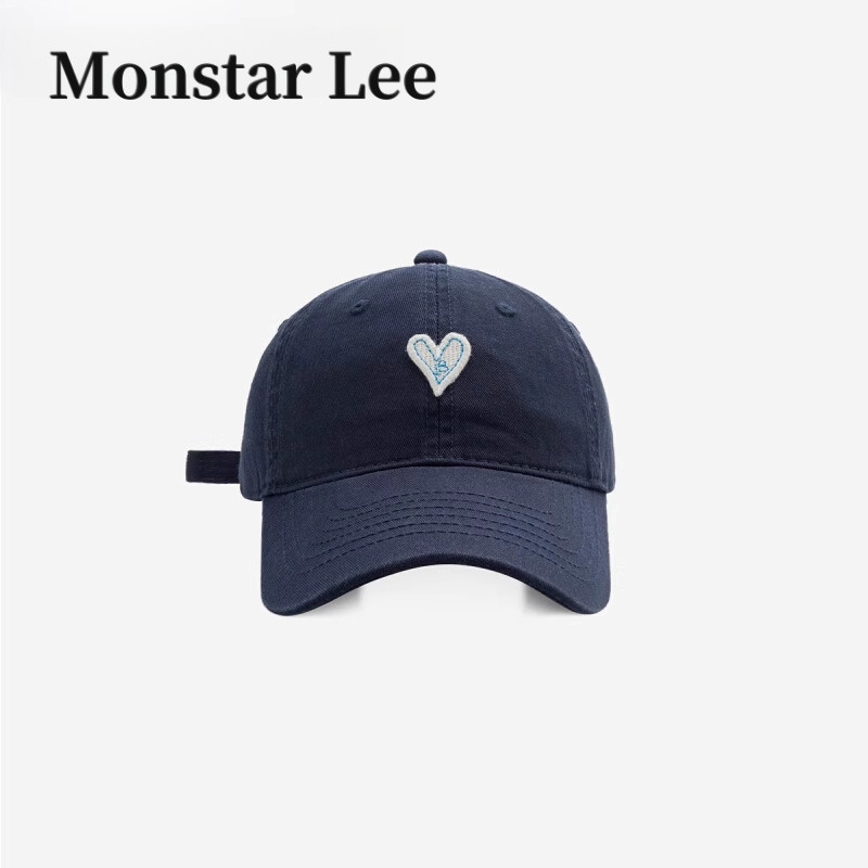 Monstar lee日本设计师联名蓝色爱心刺绣棒球帽子女大头围鸭舌帽