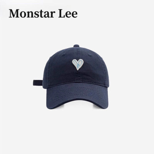 Monstar lee日本设计师联名蓝色爱心刺绣棒球帽子女大头围鸭舌帽