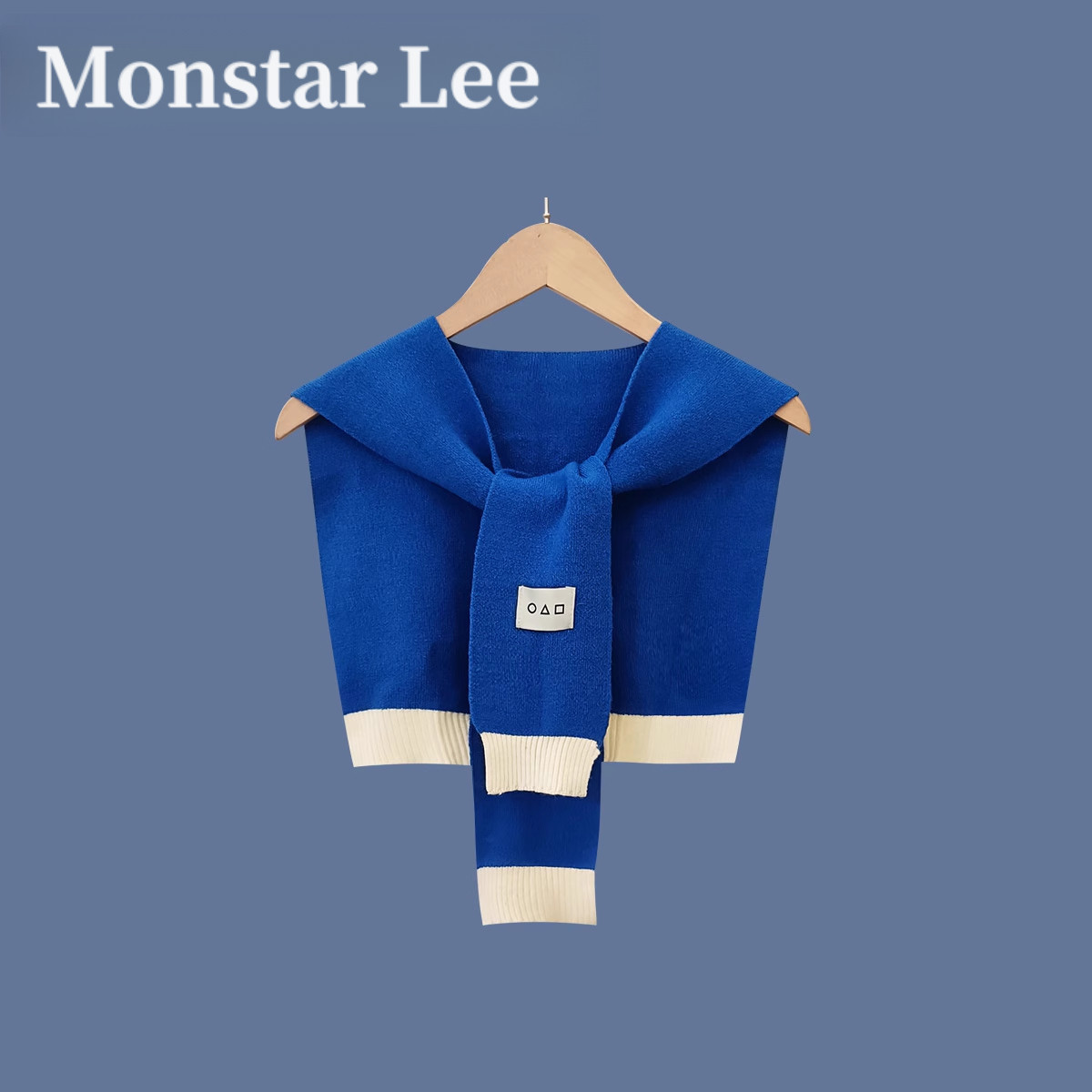 Monstar Lee韩版克莱因蓝针织披肩女薄时尚洋气假领外搭交叉坎肩