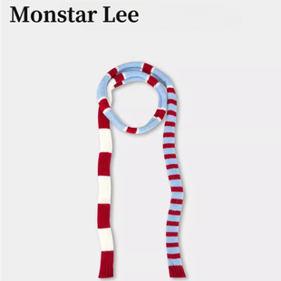 MonstarLee赵昭仪同款日系原宿风长条条纹针织细围巾女冬辣妹围脖
