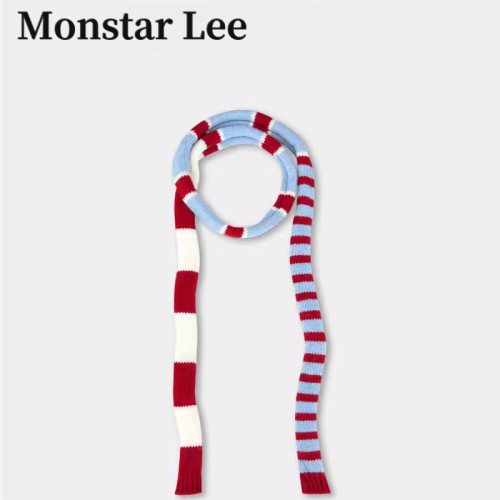 MonstarLee赵昭仪同款日系原宿风长条条纹针织细围巾女冬辣妹围脖
