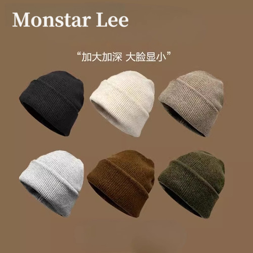 Monstar Lee大头围冷帽女冬高品质堆堆帽大码针织毛线帽户外护耳
