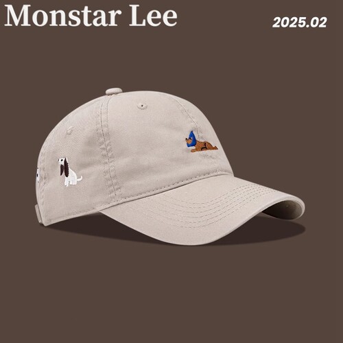 Monstar lee小狗刺绣软顶鸭舌帽子女夏可爱显脸小棒球帽防晒遮阳