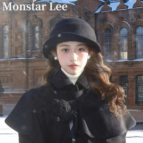 Monstar Lee帽子女冬羊毛礼帽法式贝雷帽高级赫本风千金帽渔夫帽
