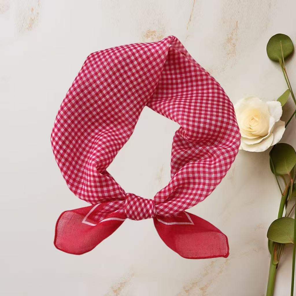 棉麻小方巾清新格子围巾防晒头巾