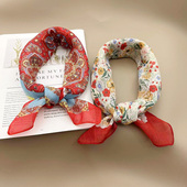 红色棉麻方巾复古文艺小清新碎花领巾少女发带头巾装 小丝巾 饰新款