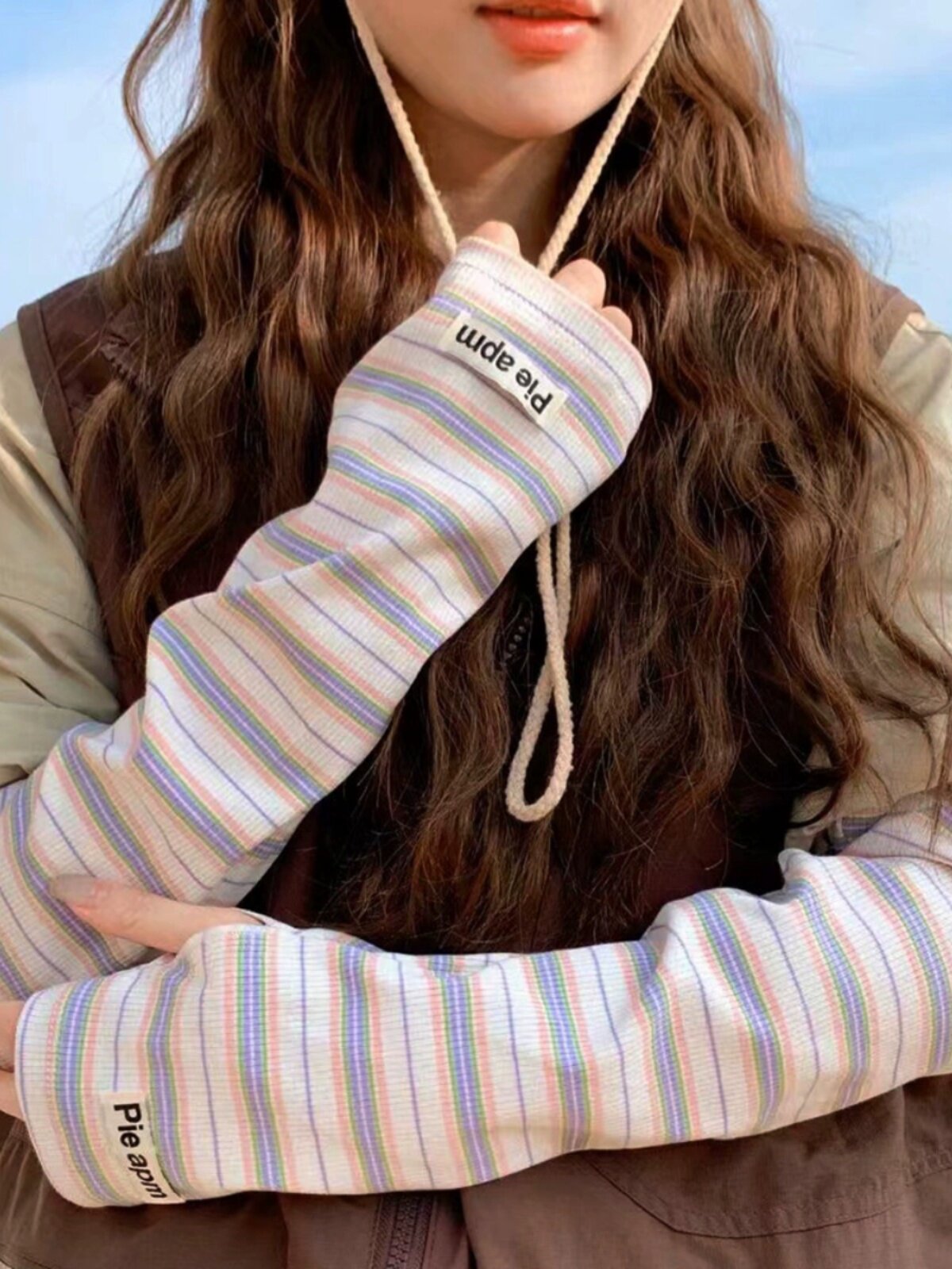 STRIPED SUNSCREEN SLEEVE SLEEVE WOMENS SUMMER THIN ANTI-ULTRAVIOLET SUNSHADE ARM PROTECTION ICE SLEEVE RIDING DRIVING LENGTHENED