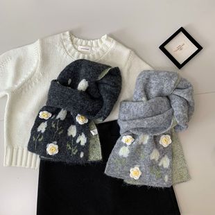 原创手工重磅系列 25秋冬立体山茶花针织韩系少女羊毛围巾围脖女