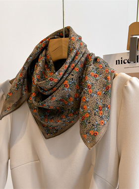 复古风田园小花棉质感小方巾女ins设计感气质好搭70方巾春秋披肩