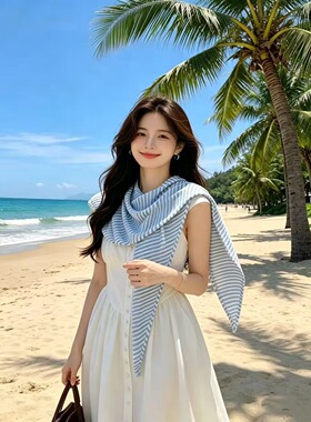 韩版ins条纹针织三角巾女春夏新款办公室空调房百搭护颈披肩腰巾
