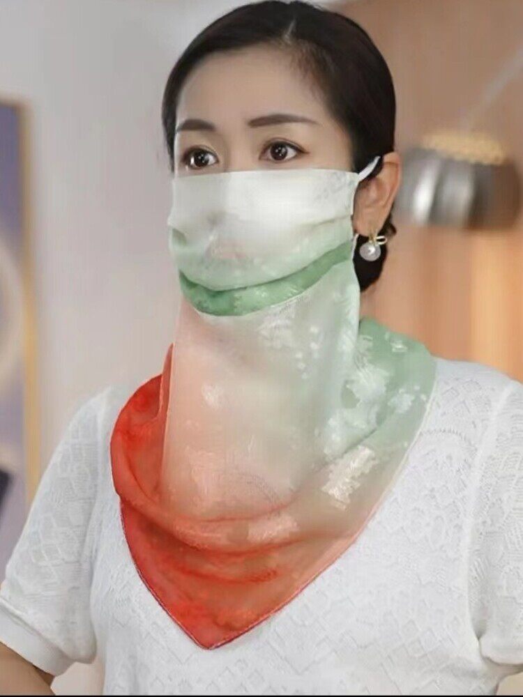 2024 SUMMER SUNSCREEN NECK PROTECTION WOMENS UV PROTECTION FACE MASK NECK BIB THIN BREATHABLE FULL FACE COVER SILK SCARF VEIL