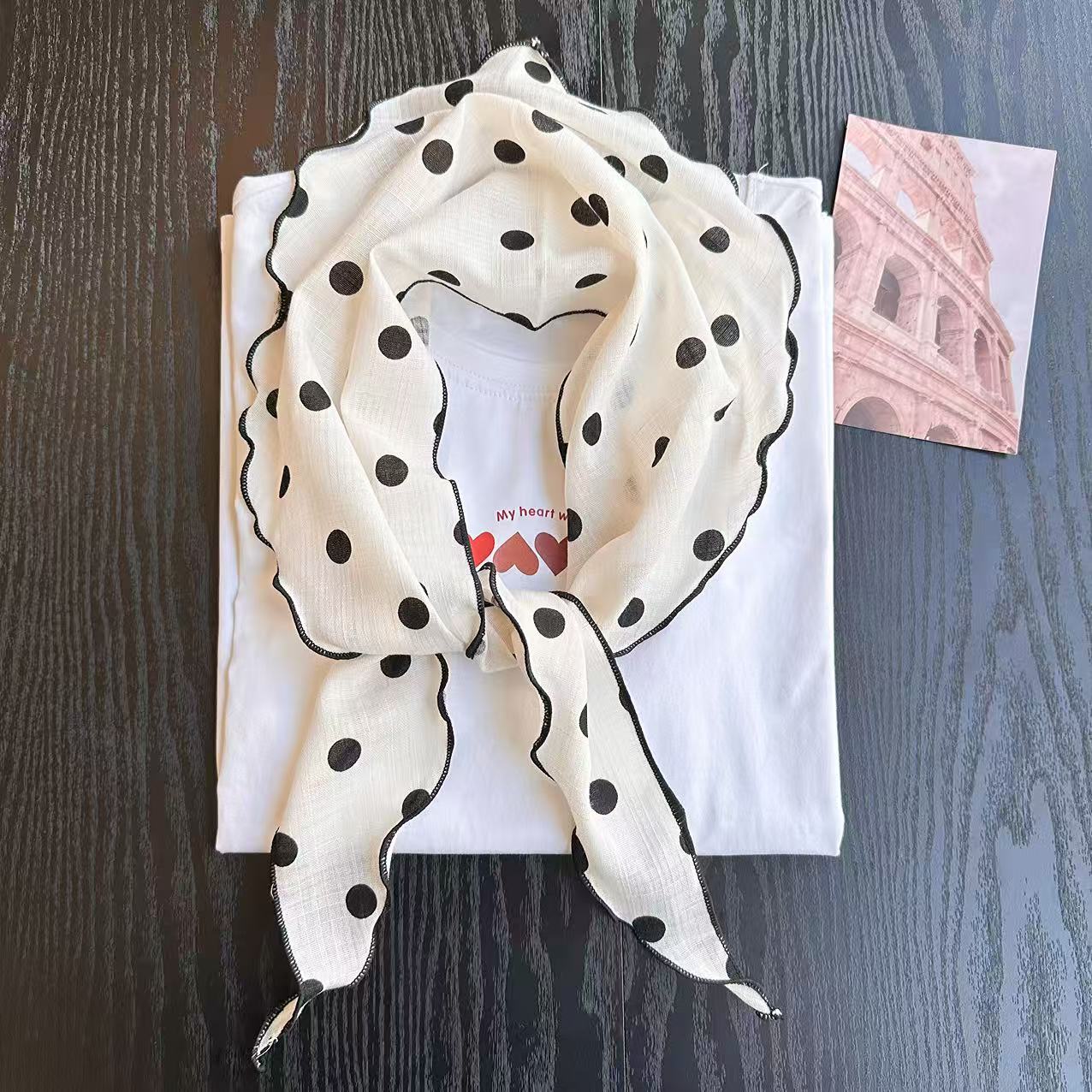 复古全棉小围巾新款百搭波点包头巾发带牛仔裤配饰三角巾系腰屁帘