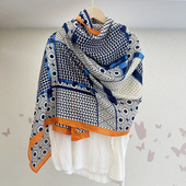 冬季 秋冬新款 披肩外搭薄款 几何棉麻围巾女百搭长款 纱巾丝巾女 韩版