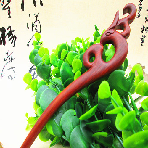 凤凰古风木簪子红檀木古典盘发